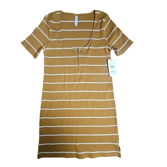RVCA Donner Striped Ribbed Knit Dress Scoop Neck Zip Womens L‎ Cotton Blend NWT - Picture 7 of 11
